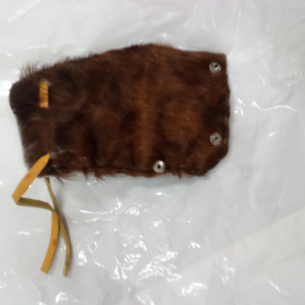 Chic Brown Fur Pouch with Yellow Ties